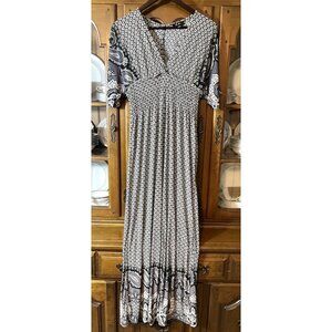 5th & Love Black Gray Maxi Dress Floral Paisley V-Neck Small Boho Peasant Y2K